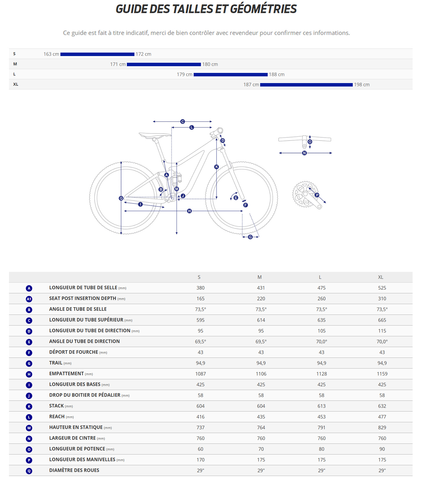 Guide de taille du velo XTC Advanced 29 2 année 2024